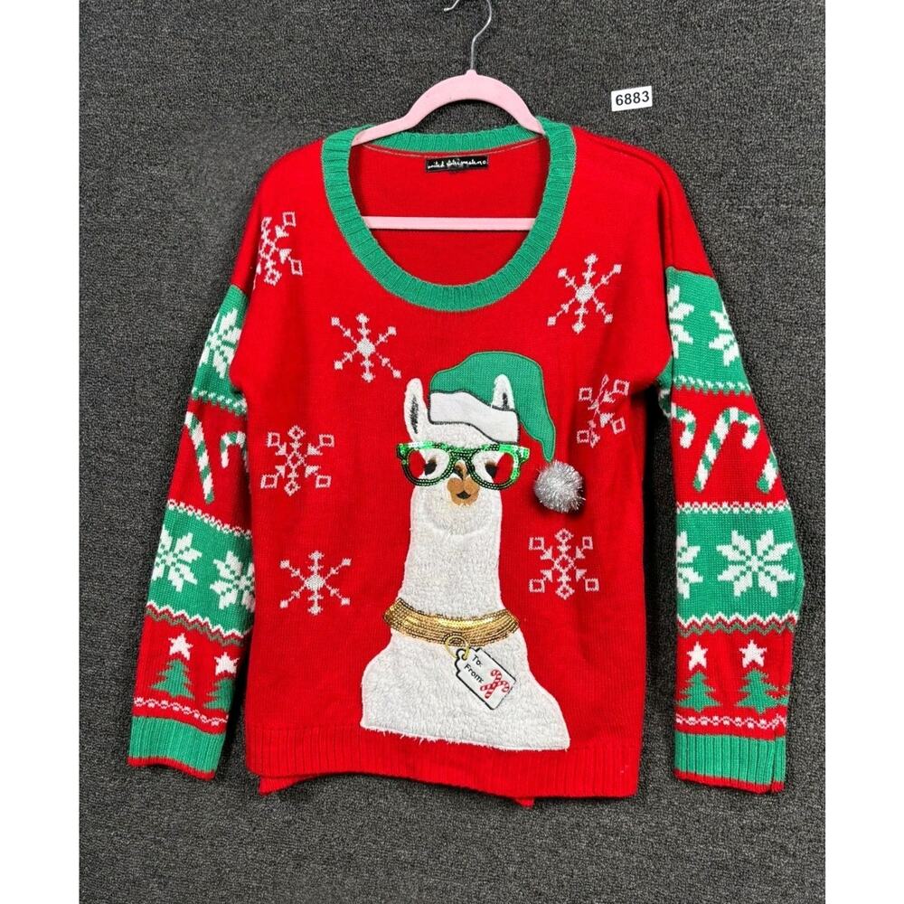 Ugly Christmas Sweater Llama United States Sweater Pullover Womens Size L Red